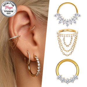 Boucles d'oreilles pendantes tendance en titane de qualité implantable, bijoux corporels, labrets à poussoir, boucles d'oreilles pendantes, anneaux de nez segmentés pour femmes - Product Image 3