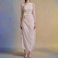ZYHT 73513 personnalisé femmes nouveauté une épaule 3D fleur froncé en mousseline de soie irrégulière Maxi robes de soirée pour les dames