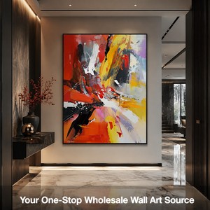 Décoration murale moderne en toile, peinte à la main, aux couleurs vives et texturées, peintures abstraites audacieuses rouge-orangé, arts muraux - Product Image 1
