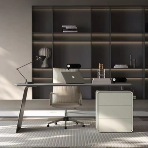 Escritorio de ordenador de oficina en casa con diseño minimalista moderno de estilo italiano, escritorio de escritura de lujo con luz Simple de piedra sinterizada de alta calidad - Product Image 3