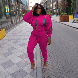 Conjunto de Dos Piezas para Mujer, Estilo Urbano, Color Sólido, Cárdigan de Manga Larga <span class=keywords><strong>con</strong></span> Aberturas y Pantalones - Product Image 2