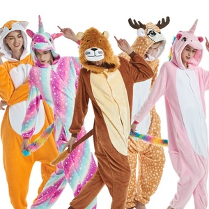 Pijamas Cálidos <span class=keywords><strong>de</strong></span> Franela para Adultos y Niños, Diseño <span class=keywords><strong>de</strong></span> Dibujos Animados <span class=keywords><strong>de</strong></span> Animales, Transpirables, ODM, 100% Poliéster, para Otoño e Invierno - Product Image 1