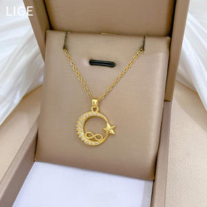 Elegante estrella Luna circón collar luz lujo completo diamante collar hermosa mujer clavícula cadena titanio acero collar - Product Image 5