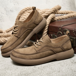 Chaussures de marche pour hommes en cuir de vache véritable, bout rond, à lacets, semelle extérieure en caoutchouc souple, couleur unie, style décontracté bas - Product Image 3