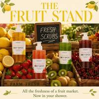 Gel Douche Exfoliant aux Fruits 300ml – Blanchissant Naturel Citron Kiwi Cerise Fraise – 4 Variétés – Pompe Blanche OEM