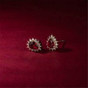 Thiết Kế Sang Trọng Sterling Silver Mạ Vàng Tùy Chỉnh <span class=keywords><strong>Red</strong></span> Cubic Zircon <span class=keywords><strong>Ruby</strong></span> Bông Tai - Product Image 3