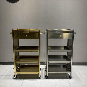 Stainless Steel Salon Trolley With Drawer And Shelves 4 Wheel Durable Industrial Design Commercial Furniture - Product Image 2