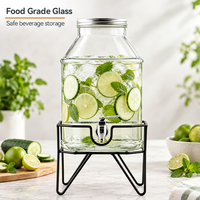 Distributeur de boissons en verre de 6500 ml avec support métallique et robinet, grand distributeur de cocktails pour plage, complexe hôtelier, club, bar, vente en gros, OEM