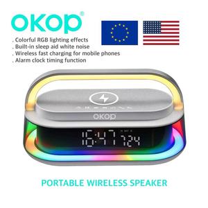 OKOP575 Reloj <span class=keywords><strong>Despertador</strong></span> con Carga Inalámbrica de 15W, Luz Ambiental RGB, Ruido Blanco, Altavoz para Hogar/Oficina, OEM - Product Image 1