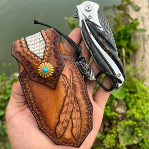 Coltello Pieghevole in Acciaio Damasco VG10 a 78 Strati con Manico in <span class=keywords><strong>Legno</strong></span> di Acero e Fodero in Pelle Goffrata, Coltello Tascabile da Collezione EDC, Regalo OEM - Product Image 6