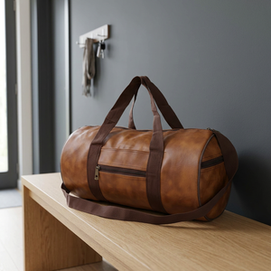 Bolsa de Lona de Cuero en Forma de Barril con Cierre de Cremallera, Asa Única, Unisex, para Gimnasio, con Correa para el Hombro y Diferentes Capacidades - Product Image 1
