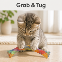 Jouet à mâcher pour chat écologique en nylon extensible arc-en-ciel, tube de jeu en maille élastique à motif de dessin animé pour le jeu