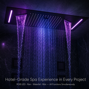 Lussuosa Soffione <span class=keywords><strong>Doccia</strong></span> LED Grande Nero Opaco in Ottone con Display Digitale per Acqua Calda e Fredda per Bagno - Product Image 3