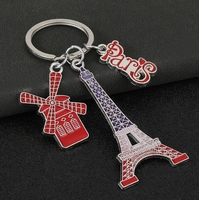 Porte-clés Paris en acier inoxydable, imprimé UV, avec motifs Moulin Rouge, Tour Eiffel, Arc de Triomphe, et motifs goutte de graisse et colle, tendance