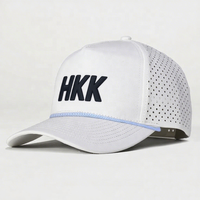 Casquette de baseball personnalisée de haute qualité, chapeaux de golf imperméables, casquette de camionneur perforée en tissu sergé de polyester, casquette en maille découpée au laser
