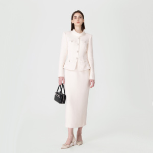S ~ P Alta Qualità 2026 Nuovo <span class=keywords><strong>Abito</strong></span> Lungo Primaverile Bianco Avorio a Maniche Lunghe in <span class=keywords><strong>Tweed</strong></span> dal Temperamento Elegante per Donna - Product Image 3