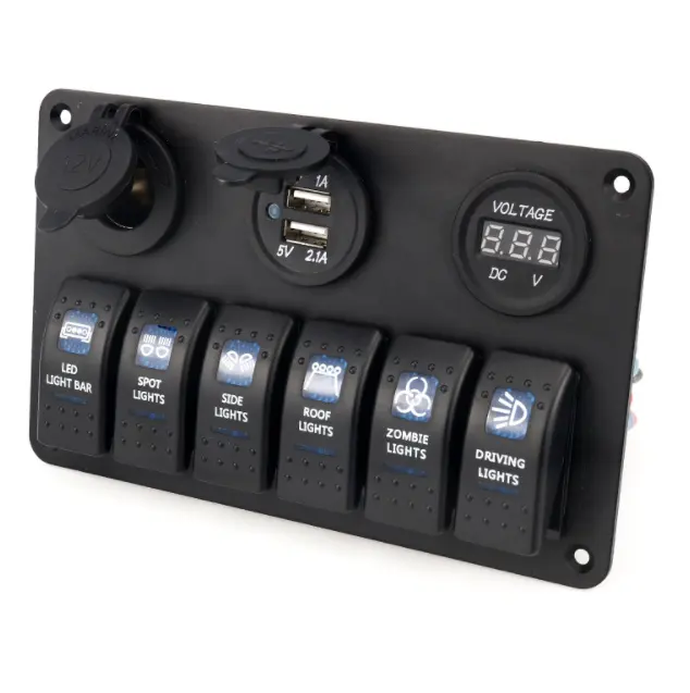 6 Gang кулисный переключатель панель 12/24V Dual USB Автомобильное зарядное устройство слот Разъем Цифровой Вольтметр напряжения ЖК-дисплей для морской автомобиля Rv грузовик Yach