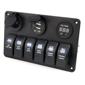 Panel de interruptor basculante de 6 entradas, voltímetro Digital con doble ranura USB de 12/24V, pantalla de voltaje para vehículos marinos, autocaravanas, camiones y Yach