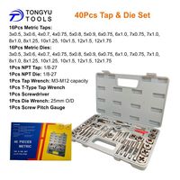 Kit de réparation de filetage métrique 40 pièces M3-M12 avec clé à taraud et filière NPT 1/8, jauge de pas de vis et outils de filetage