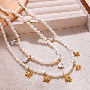 Collar de Perlas de Agua Dulce con Colgante de Circonita en Forma de Estrella, Acero Inoxidable, Estilo Coreano, Joyería para Fiesta - Product Image 1