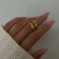 Dazan HOT Winter New Ins Trendy 18k PVD Gold Plated Stainless Steel Frosted High Quality Polished Double Lip Dancer Ring