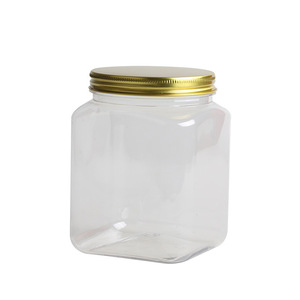 Square Pet Transparent Food Grade Airtight Plastic Jar With Metal Lid For Honey And Grain Storage 2 Pound Capacity - Product Image 1