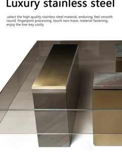 Mueble de sala de estar moderno, mesa de té de vidrio templado con patas de mármol, copia superior, mesa de té de vidrio rojo - Product Image 5