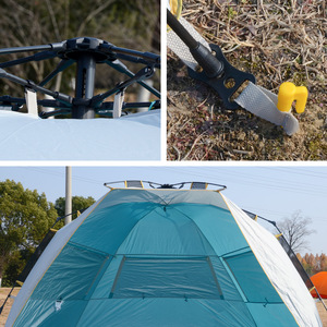 Tente de camping quatre saisons à double couche avec piquets de sol en forme de V/Trigone, en tissu polyester Oxford 210D, portable et pliable en fibre de verre - Product Image 3