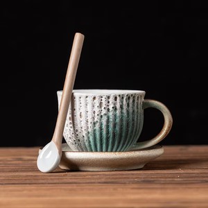 Nuevo Juego de Taza y Platillo de Cerámica Vintage, Taza de Cerámica Creativa con Rayas, Taza Simple para Té de la Tarde o Latte con Juego de Cucharas - Product Image 5