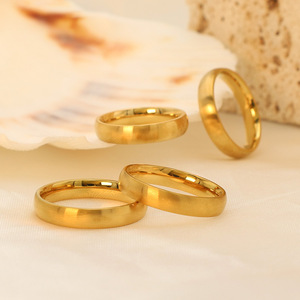 Fashion <b>Rings</b> <b>Titanium</b> Steel Gold 4mm Width Geometric Shape Unisex Gift Jewelry - Product Image 3