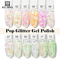 ICE NOVA Pop Glitter Kutek Gel OEM/ODM Label pribadi Hema gratis reflektif Glitter berkilau payet Gel cat kuku sampel