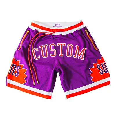 Custom 90s hip hop Double color stitch vintage twill applique embroidery mesh just mans don basketball shorts zipper pockets