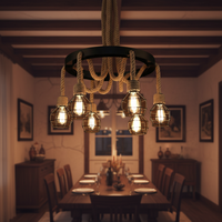 Lustre suspendu LED vintage réglable en hauteur, style industriel américain, créatif, en corde, pour restaurant, café, bar