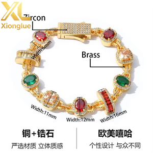 Chaîne à maillons unisexe tendance hip-hop élégante et brillante en laiton coloré avec zircon émeraude 15 mm, sertie de griffes - Product Image 3
