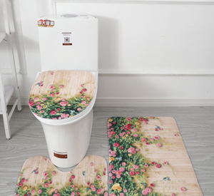 Alfombra de baño estampada, juego de tres piezas <span class=keywords><strong>para</strong></span> baño, alfombra de baño absorbente, alfombra de franela impermeable antideslizante, almohadilla adhesiva <span class=keywords><strong>para</strong></span> pies - Product Image 2