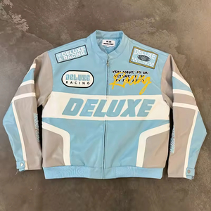 Custom High Quality Patchwork Embroidery Quilted Motorcycle Racing <strong>Car</strong> Vintage Leather <strong>Race</strong> <strong>Jackets</strong> Men - Product Image 1