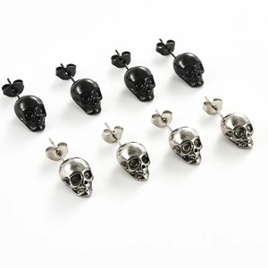 1 Par de Pendientes de Acero Inoxidable con Diseño de Calavera para Mujer, Estilo Gótico Punk, Plateados y Negros, para Fiestas Hip Hop, Cosplay, Joyería, Regalo - Product Image 1
