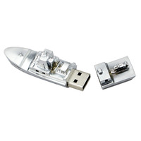 Flash Disk USB Model kapal perang perak, stik memori Flash Drive 64GB 32GB 16GB untuk kapal perang logam