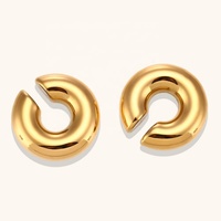 Gaby - Vente flash - Boucles d'oreilles en acier inoxydable plaqué or 18 carats avec zircon - Unisexe - Femmes - Hommes - Cadeau de mariage - Bijoux sans perçage