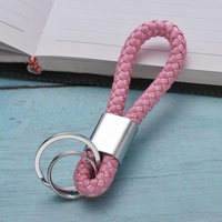Porte-clés créatif unisexe en métal, cordon en cuir tissé, Double boucle, pendentif de téléphone de voiture