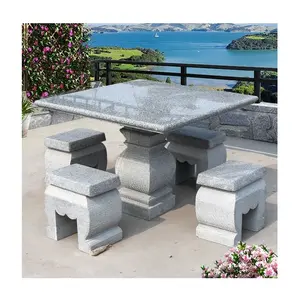 Grey and Black and Yellow Granite Table And Chair Outdoor Furniture Garden Furniture Stone Table and Chair