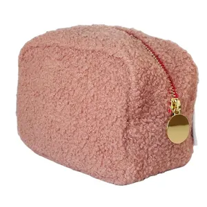2022 Terry Cloth Teddy Soft Fabric Travel Makeup Bag Terry Towel Cosmetic Bag Velvet For Women