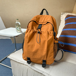 Orange Casual Student <b>Backpack</b> With <b>Drawstring</b> Front Pocket For School And Travel - Product Image 1