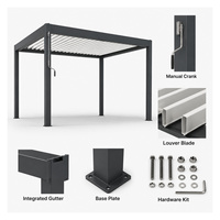 Pergola manuelle en aluminium, auvent bioclimatique, toit de pergola moderne en aluminium, pergola en aluminium thermolaqué pour hôtel, restaurant, cour arrière