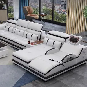 Set Sofa kulit murni, rumah murah, furnitur ruang tamu putih, Sofa santai