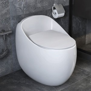 Inodoro de Cerámica en Forma de Huevo de Una Pieza con Descarga por Sifón y Asiento de Presión Lateral para Apartamentos Pequeños y Alojamientos - Product Image 1