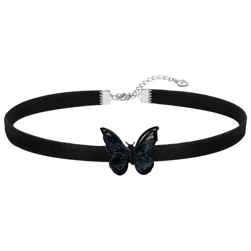 Cute Girl Black Velvet Lace Butterfly Choker Loli JK Skirt Student Clavicle Neck Chain Fairy Jewelry Women Necklace Gift
