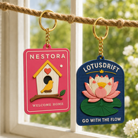 Porte-clés en caoutchouc personnalisé avec motif textuel, porte-clés en PVC souple Lotus, porte-clés en silicone en forme de nichoir, porte-clés en silicone fleur, porte-clés de jardin
