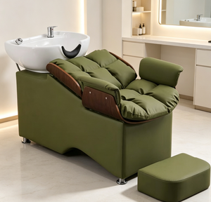 Fauteuil de lavage noir inclinable pour salon de coiffure avec bac intégré et repose-pieds - Product Image 3