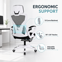 Chaise de bureau ergonomique JRMC-07WT avec appuie-tête réglable en maille, accoudoirs 4D, soutien lombaire, repose-pieds, certifiée BIFMA pour le bureau à domicile